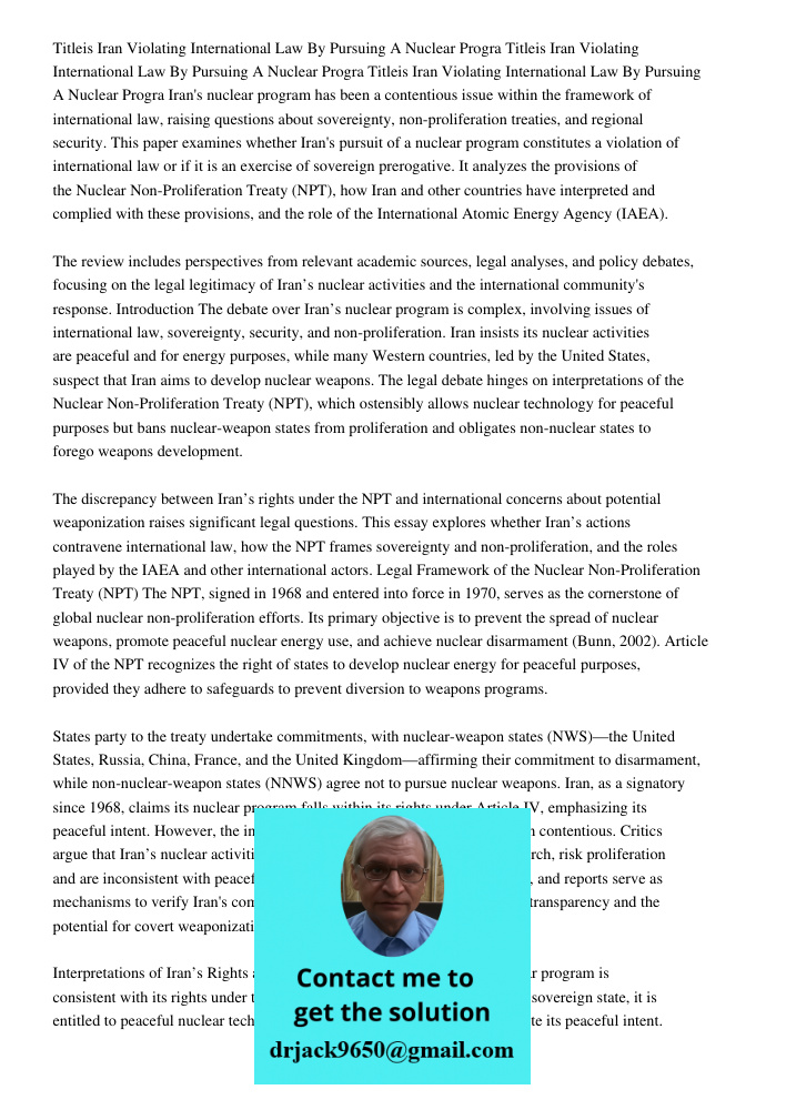 Titleis Iran Violating International Law By Pursuing A Nuclear Progra Iran's nuclear program has been a contentious issue within the framework of international 