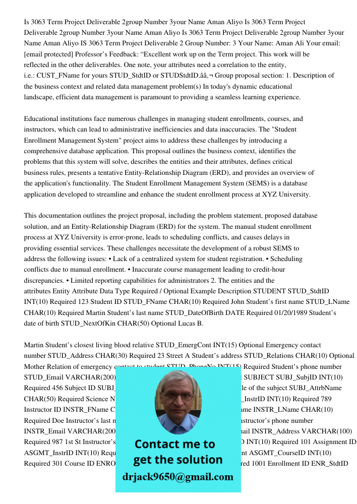 Is 3063 Term Project Deliverable 2group Number 3your Name Aman Aliyo IS 3063 Term Project Deliverable 2 Group Number: 3 Your Name: Aman Ali Your email: [email p