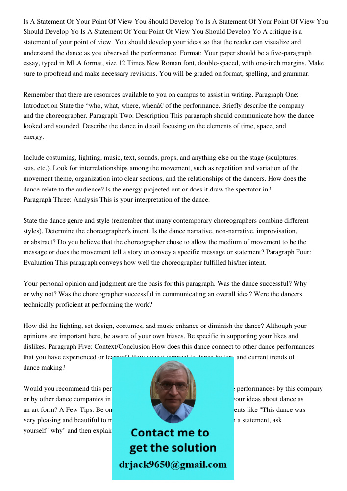 Is A Statement Of Your Point Of View You Should Develop Yo A critique is a statement of your point of view. You should develop your ideas so that the reader can