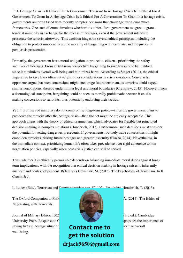 In A Hostage Crisis Is It Ethical For A Government To Grant In a hostage crisis, governments are often faced with morally complex decisions that challenge tradi