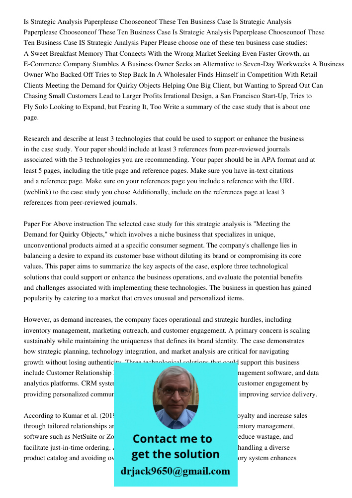 Is Strategic Analysis Paperplease Chooseoneof These Ten Business Case IS Strategic Analysis Paper Please choose one of these ten business case studies: A Sweet 