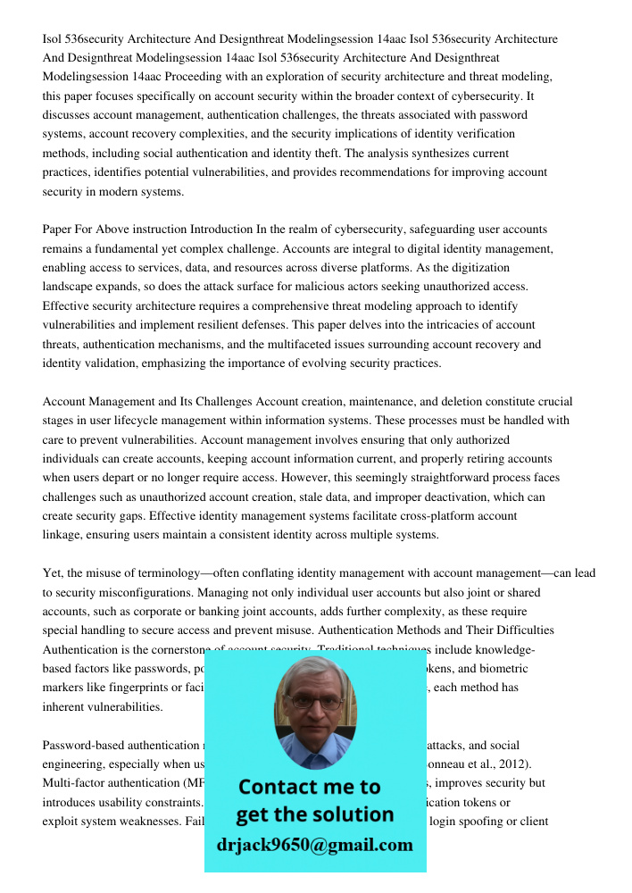 Isol 536security Architecture And Designthreat Modelingsession 14aac Proceeding with an exploration of security architecture and threat modeling, this paper foc