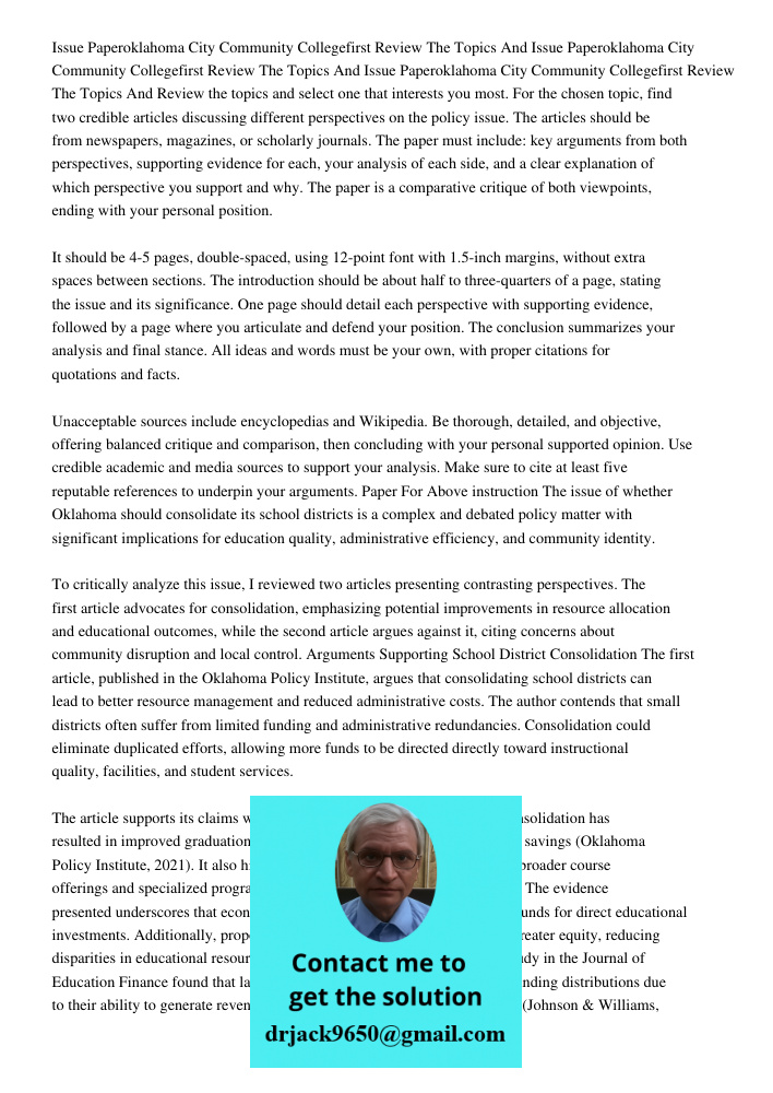 Issue Paperoklahoma City Community Collegefirst Review The Topics And Review the topics and select one that interests you most. For the chosen topic, find two c