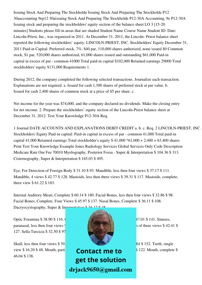 P12 30aaccounting 9ep12 30aissuing Stock And Preparing The Stockholde P12-30A Accounting, 9e P12-30A Issuing stock and preparing the stockholders' equity sectio