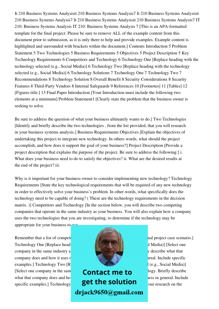 It 210 Business Systems Analysisit 210 Business Systems Analysis7 IT 210: Business Systems Analysis IT 210: Business Systems Analysis 7 [This is an APA-formatte