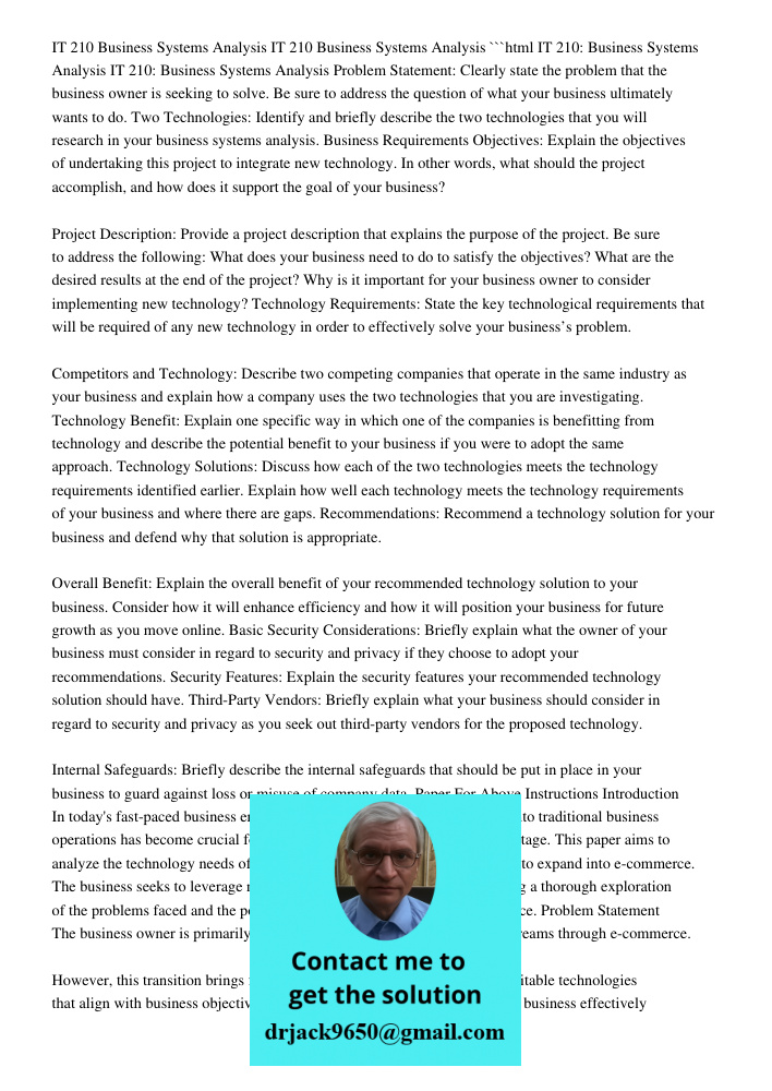 IT 210: Business Systems Analysis