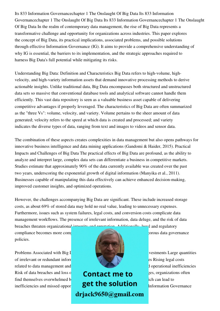 Its 833 Information Governancechapter 1 The Onslaught Of Big Data In the realm of contemporary data management, the rise of Big Data represents a transformative