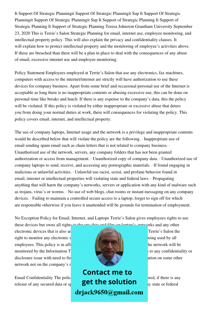 It Support of Strategic Planning It Support of Strategic Planning It Support of Strategic Planning Teresa Johnston Grantham University September 23, 2020 This i
