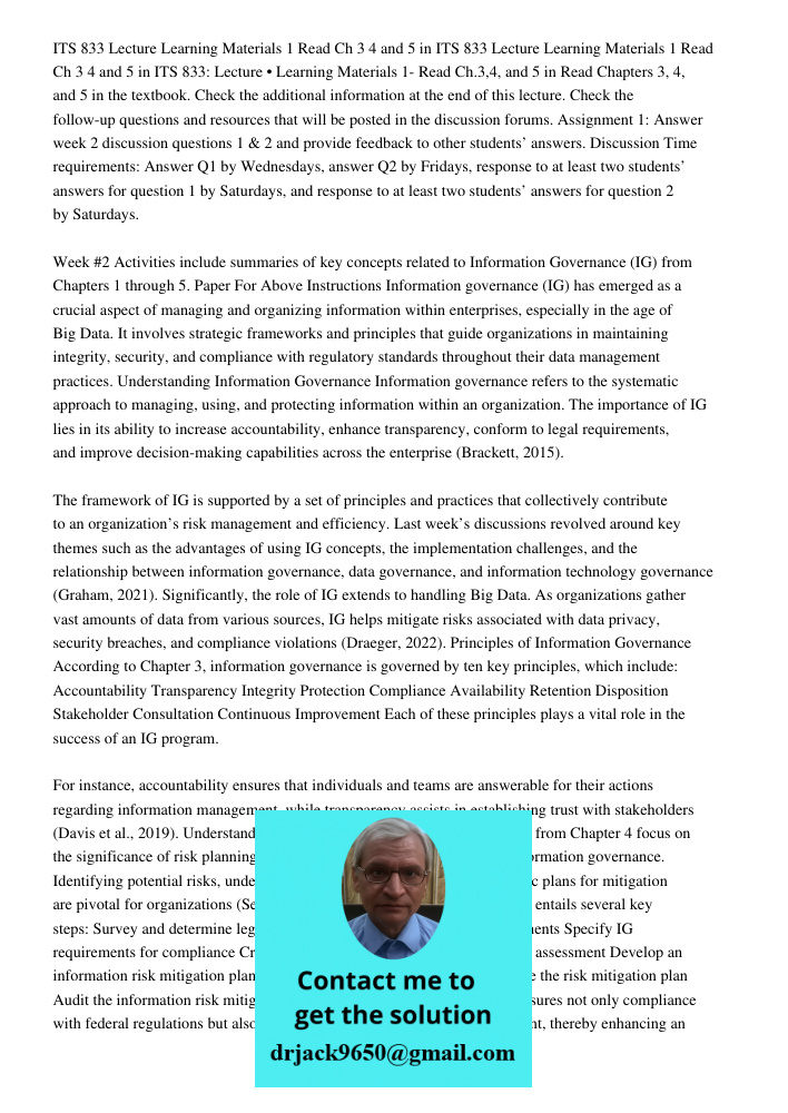 ITS 833 Lecture Learning Materials 1 Read Ch 3 4 and 5 in Read Chapters 3, 4, and 5 in the textbook. Check the additional information at the end of this lecture