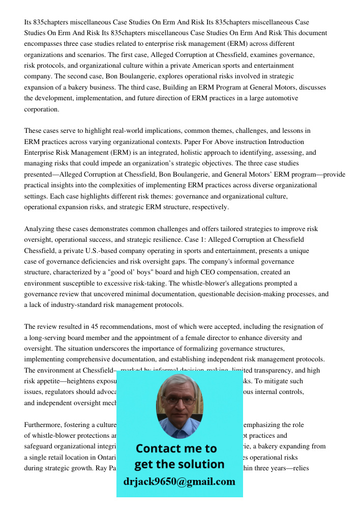 Its 835chapters 30 31 34miscellaneous Case Studies On Erm And Risk This document encompasses three case studies related to enterprise risk management (ERM) acro