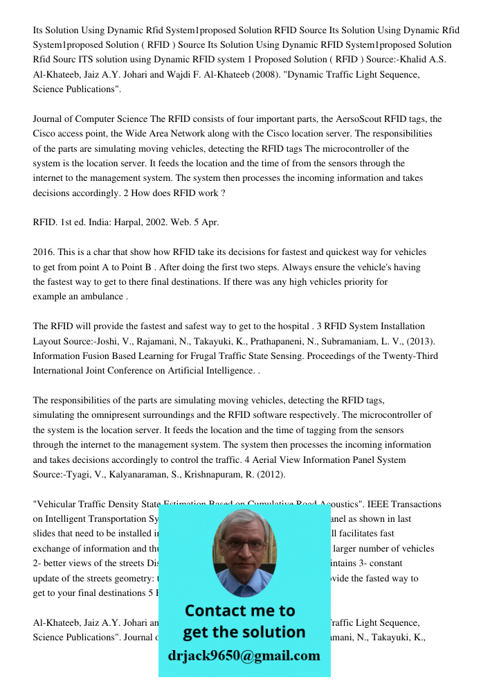 Its Solution Using Dynamic RFID System1proposed Solution Rfid Sourc ITS solution using Dynamic RFID system 1 Proposed Solution ( RFID ) Source:-Khalid A.S. Al-K