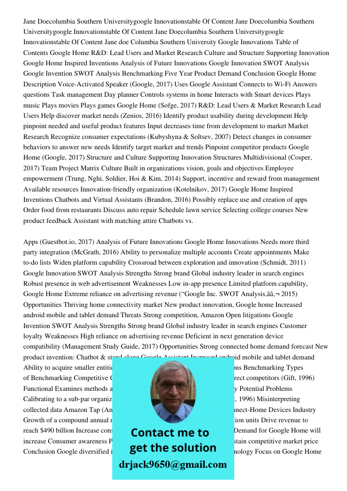 Jane Doecolumbia Southern Universitygoogle Innovationstable Of Content Jane doe Columbia Southern University Google Innovations Table of Contents Google Home R&
