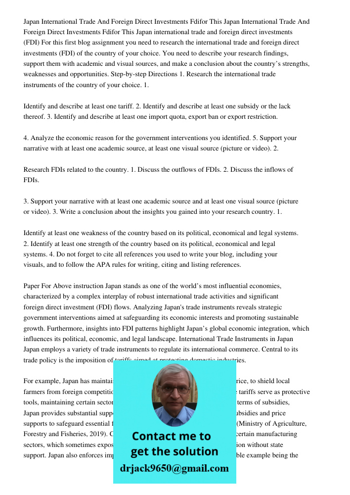Japan international trade and foreign direct investments (FDI) For this first blog assignment you need to research the international trade and foreign direct in