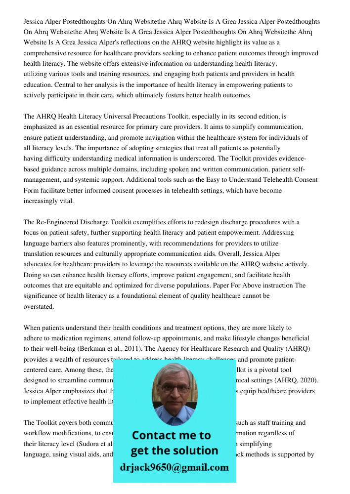 Jessica Alper Postedthoughts On Ahrq Websitethe Ahrq Website Is A Grea Jessica Alper's reflections on the AHRQ website highlight its value as a comprehensive re