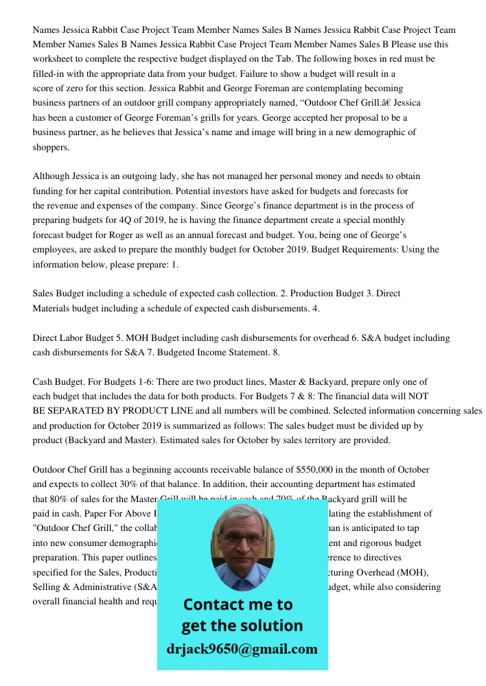 Names Jessica Rabbit Case Project Team Member Names Sales B Please use this worksheet to complete the respective budget displayed on the Tab. The following boxe