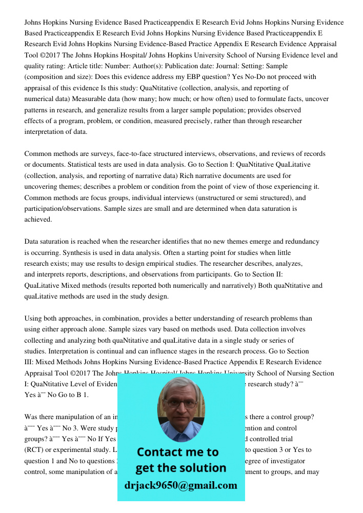 Johns Hopkins Nursing Evidence Based Practiceappendix E Research Evid Johns Hopkins Nursing Evidence-Based Practice Appendix E Research Evidence Appraisal Tool 