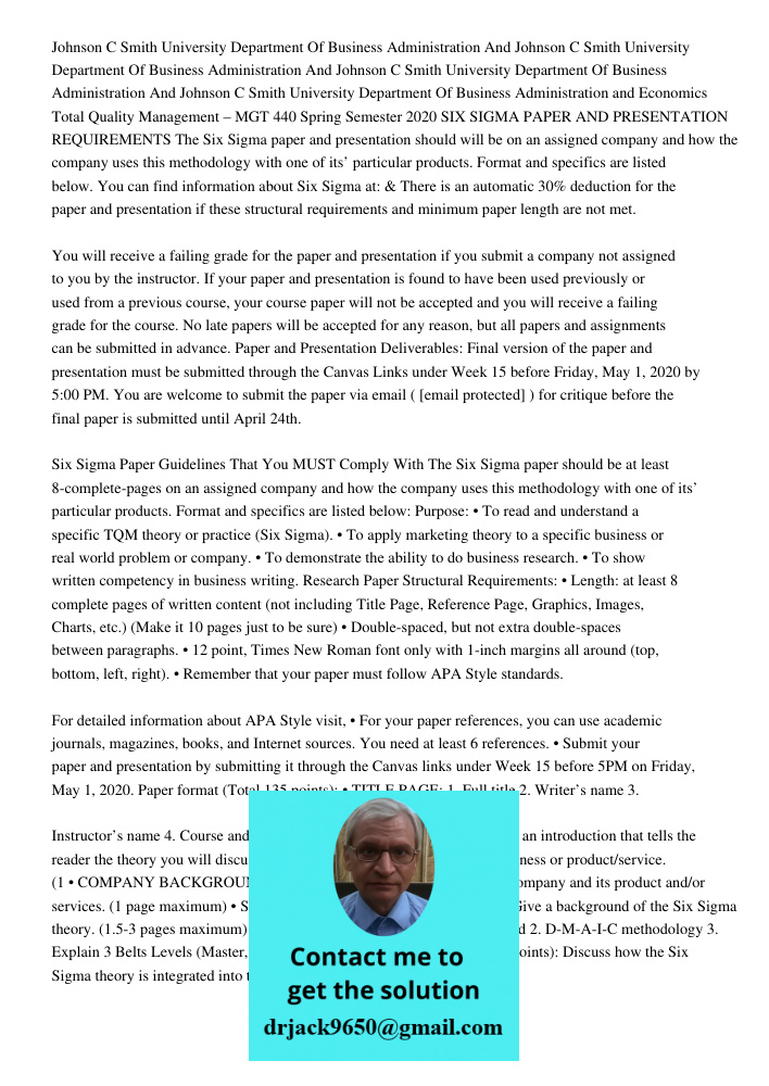 Johnson C Smith University Department Of Business Administration And Johnson C Smith University Department Of Business Administration and Economics Total Qualit