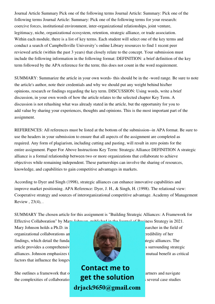 Journal Article: Summary: Pick one of the following terms for your research: coercive forces, institutional environment, inter-organizational relationships, joi