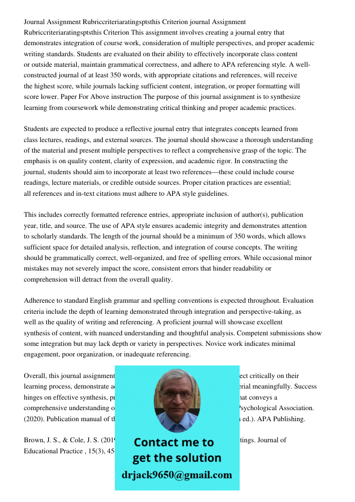 This assignment involves creating a journal entry that demonstrates integration of course work, consideration of multiple perspectives, and proper academic writ