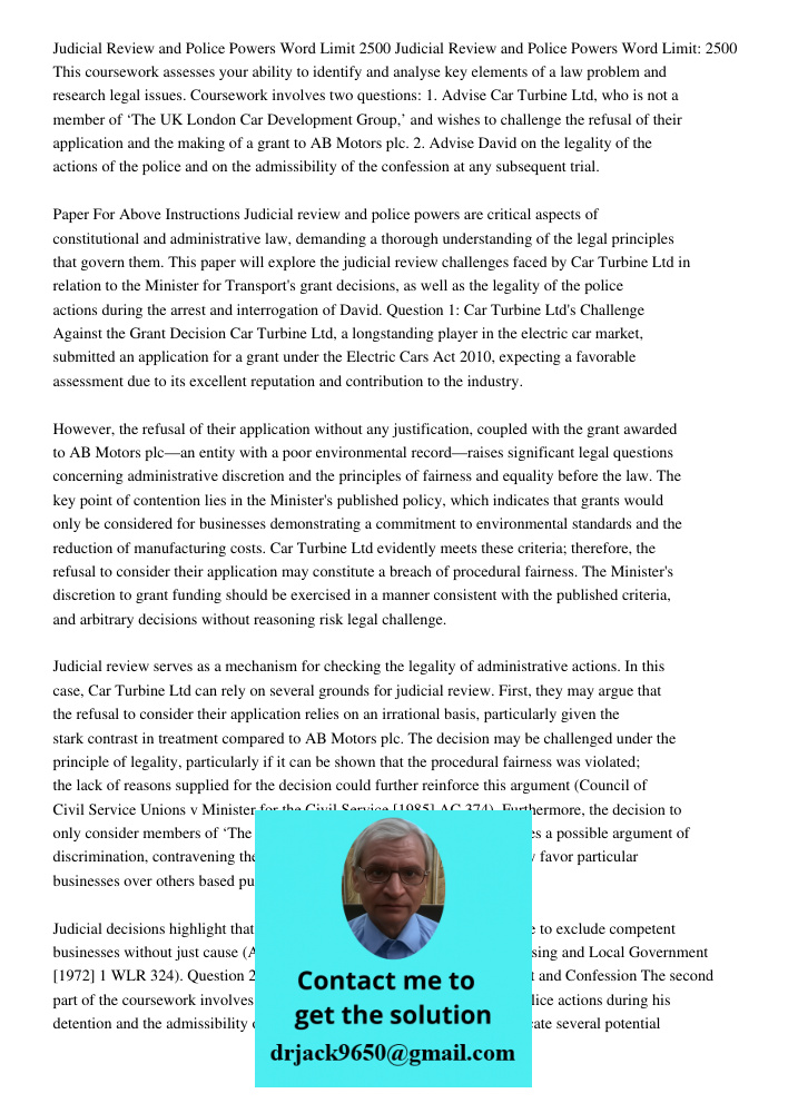 This coursework assesses your ability to identify and analyse key elements of a law problem and research legal issues. Coursework involves two questions: 1. Adv