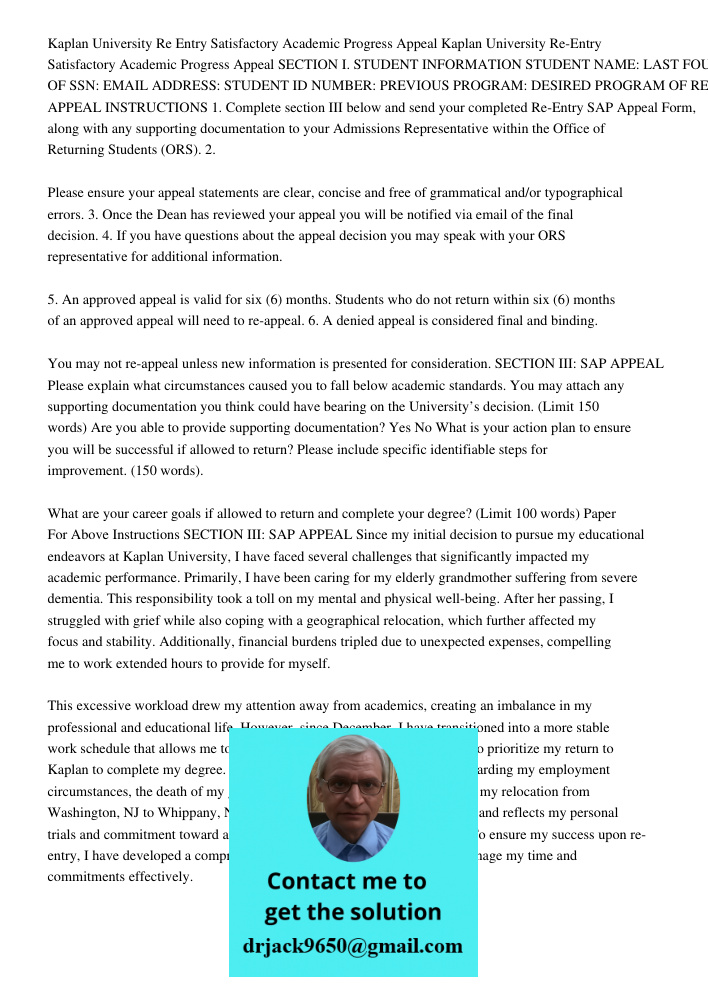 SECTION I. STUDENT INFORMATION STUDENT NAME: LAST FOUR DIGITS OF SSN: EMAIL ADDRESS: STUDENT ID NUMBER: PREVIOUS PROGRAM: DESIRED PROGRAM OF RE-ENTRY: SECTION I