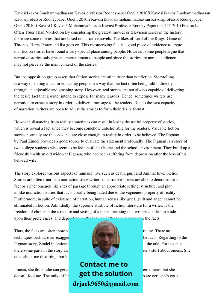 Kavosi1kavosi3mohammadhassan Kavosiprofessor Rooneypaper Onelit 2010fi Kavosi1 Kavosi3 Mohammadhassan Kavosi Professor Rooney Paper one LIT 2010 Fiction Is Ofte