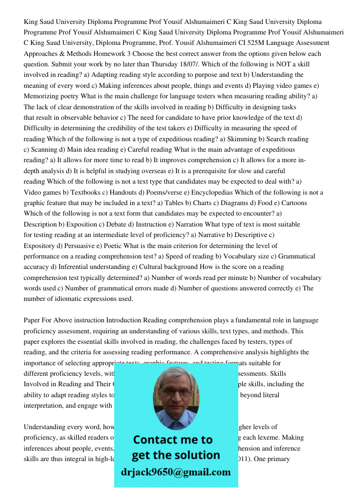 King Saud University Diploma Programme Prof Yousif Alshumaimeri C King Saud University, Diploma Programme, Prof. Yousif Alshumaimeri CI 525M Language Assessment