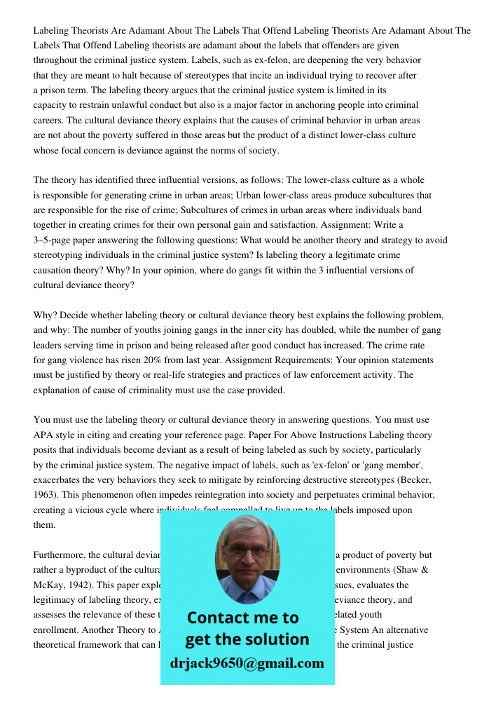 Labeling theorists are adamant about the labels that offenders are given throughout the criminal justice system. Labels, such as ex-felon, are deepening the ver