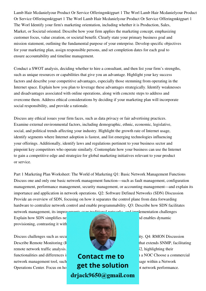 Lamb Hair Mcdanielyour Product Or Service Offeringmktgpart 1 The Worl Identify your firm's marketing orientation, including whether it is Production, Sales, Mar