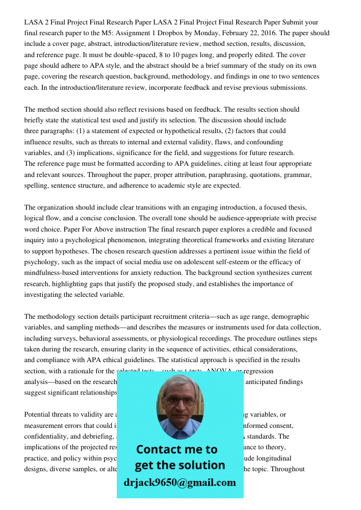 Submit your final research paper to the M5: Assignment 1 Dropbox by Monday, February 22, 2016. The paper should include a cover page, abstract, introduction/lit