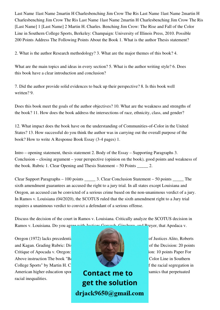 Last Name 1last Name 2martin H Charlesbenching Jim Crow The Ris [Last Name] 1 [Last Name] 2 Martin H. Charles. Benching Jim Crow: The Rise and Fall of the Color
