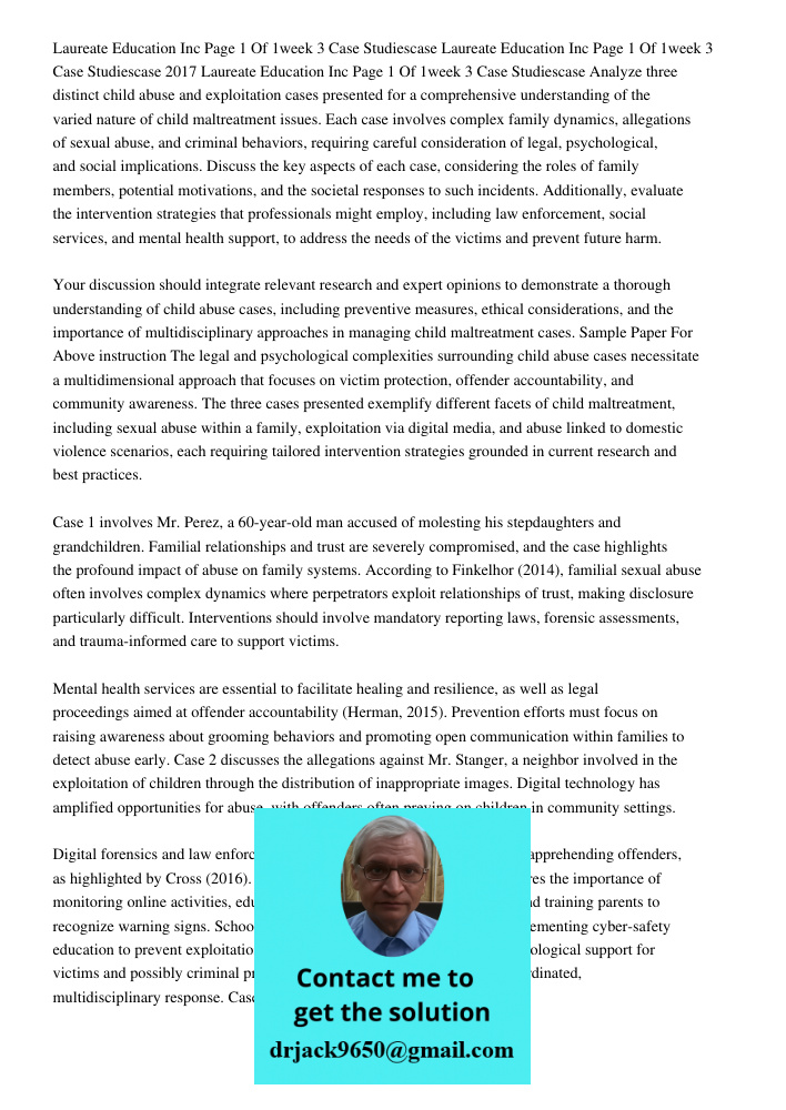 Laureate Education Inc Page 1 Of 1week 3 Case Studiescase Analyze three distinct child abuse and exploitation cases presented for a comprehensive understanding 