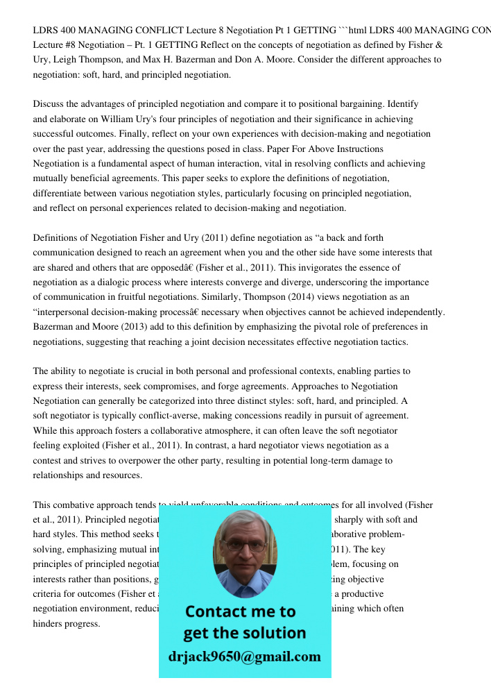 LDRS 400 Managing Conflict Lecture 8 Negotiation Pt 1