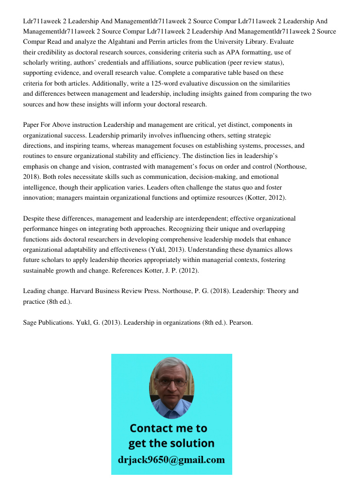 Ldr711aweek 2 Leadership And Managementldr711aweek 2 Source Compar Read and analyze the Algahtani and Perrin articles from the University Library. Evaluate thei