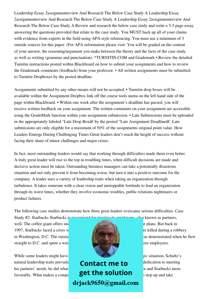 Leadership Essay 2assignmentreview And Research The Below Case Study A Review and research the below case study and write a 3-5 page essay answering the questio