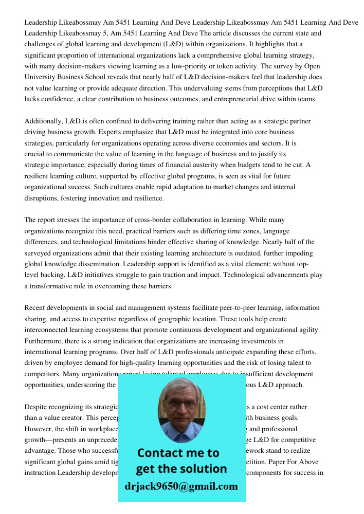 Leadership Likeabossmay 5 2017 0709 Am 5451 Learning And Deve The article discusses the current state and challenges of global learning and development (L&D) wi