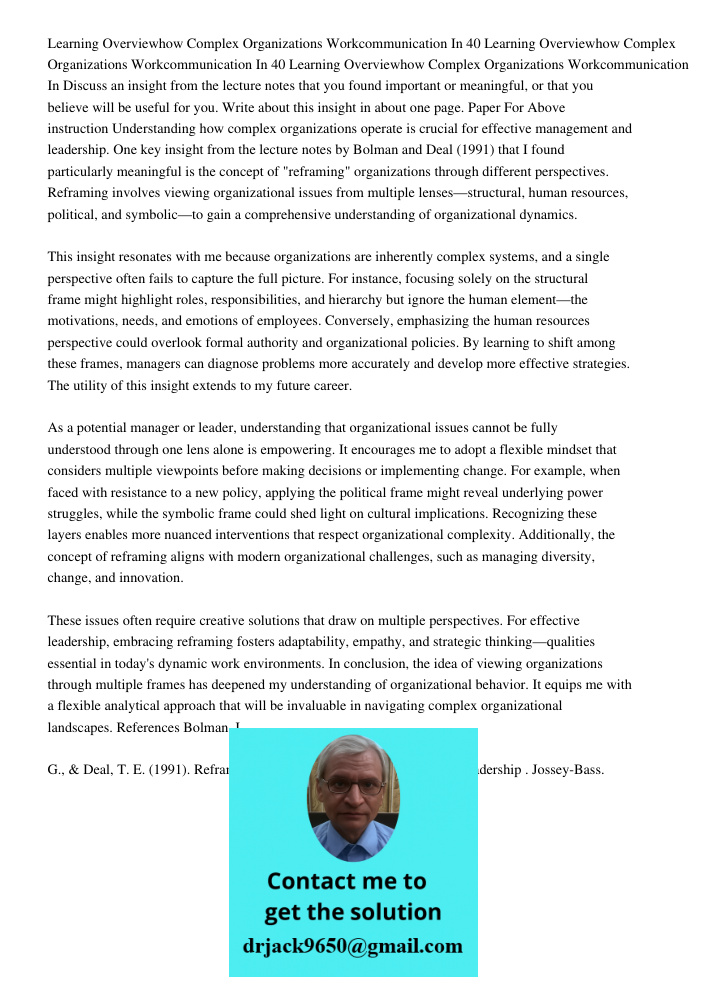 40 Learning Overviewhow Complex Organizations Workcommunication In Discuss an insight from the lecture notes that you found important or meaningful, or that you