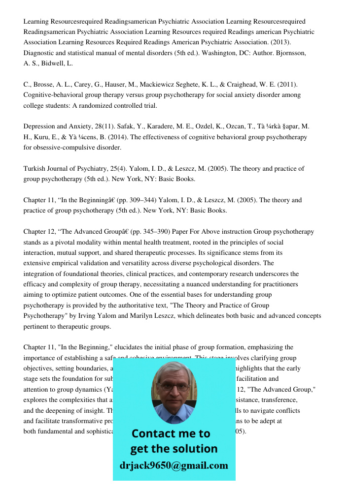 Learning Resources required Readings american Psychiatric Association Learning Resources Required Readings American Psychiatric Association. (2013). Diagnostic 