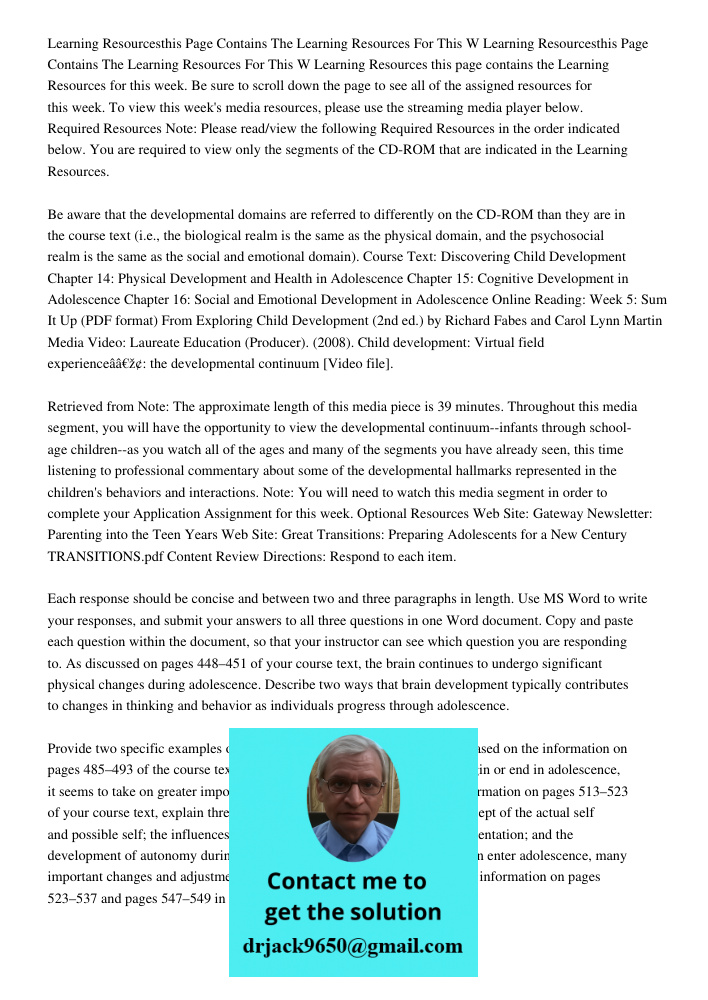 Learning Resources this page contains the Learning Resources for this week. Be sure to scroll down the page to see all of the assigned resources for this week. 