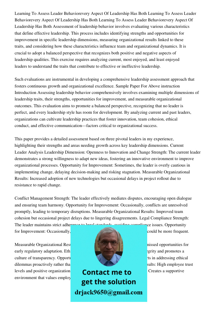 Learning To Assess Leader Behaviorevery Aspect Of Leadership Has Both Assessment of leadership behavior involves evaluating various characteristics that define 