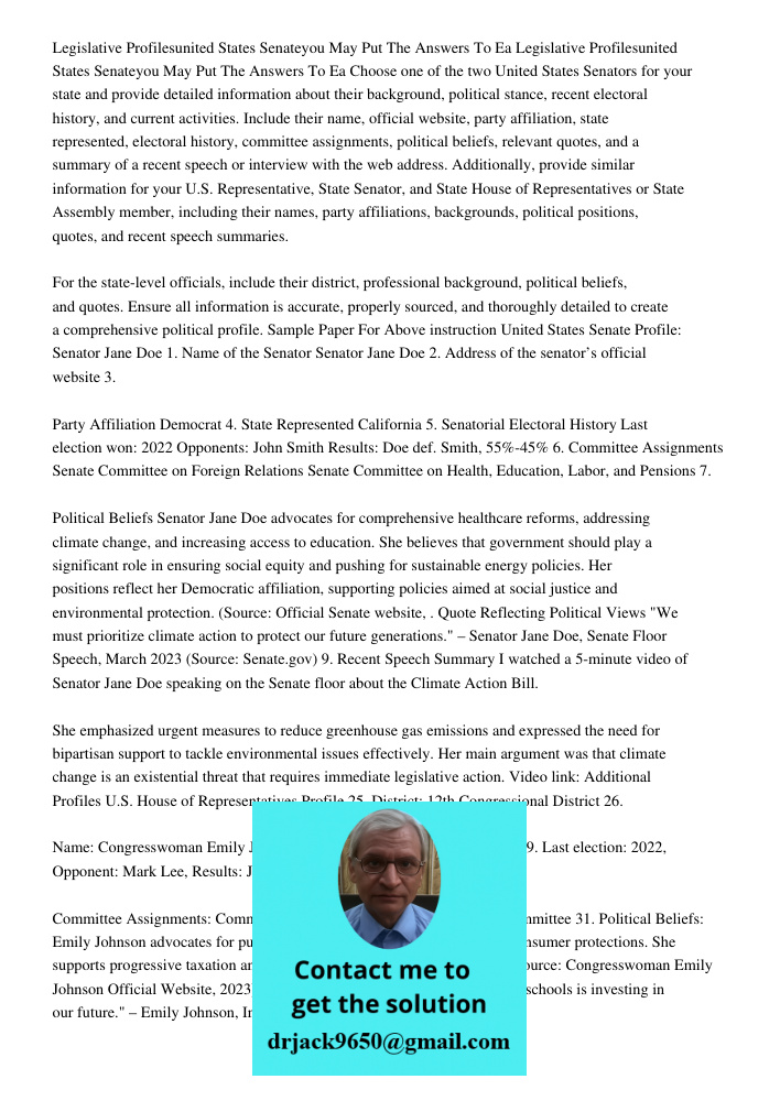 Choose one of the two United States Senators for your state and provide detailed information about their background, political stance, recent electoral history,