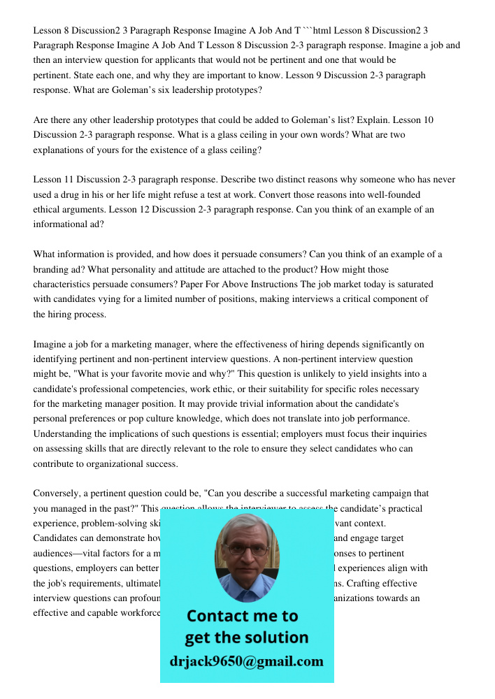 Lesson 8 Discussion 2: 3-Paragraph Job Response