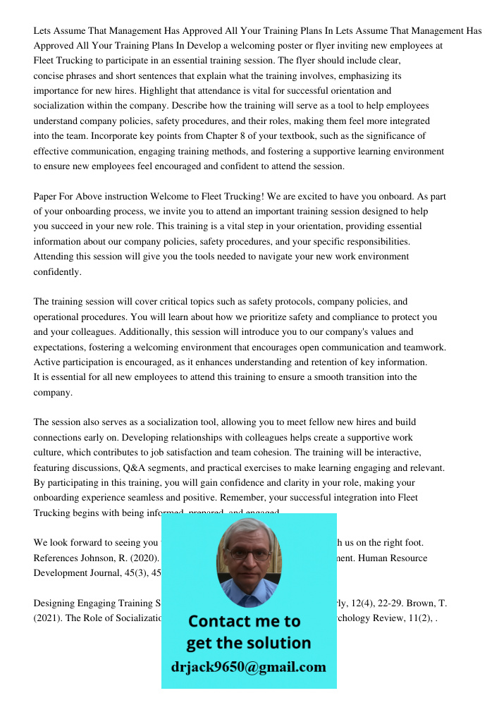 Develop a welcoming poster or flyer inviting new employees at Fleet Trucking to participate in an essential training session. The flyer should include clear, co