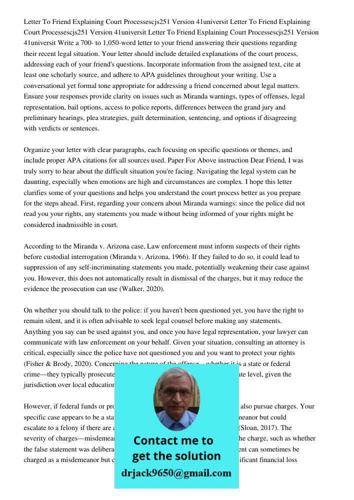 Letter To Friend Explaining Court Processescjs251 Version 41universit Write a 700- to 1,050-word letter to your friend answering their questions regarding their