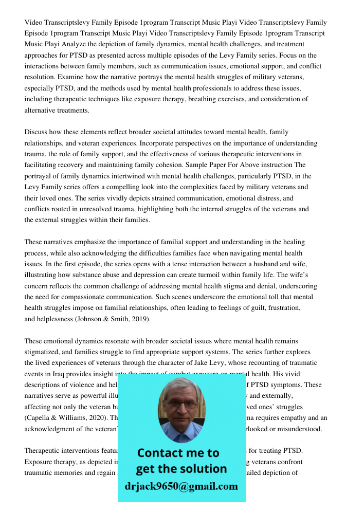 Video Transcriptslevy Family Episode 1program Transcript Music Playi Analyze the depiction of family dynamics, mental health challenges, and treatment approache