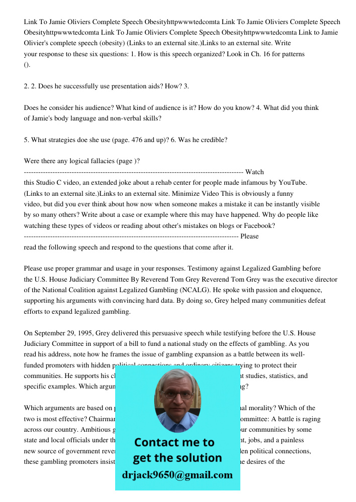 Link To Jamie Oliviers Complete Speech Obesityhttpwwwtedcomta Link to Jamie Olivier's complete speech (obesity) (Links to an external site.)Links to an external