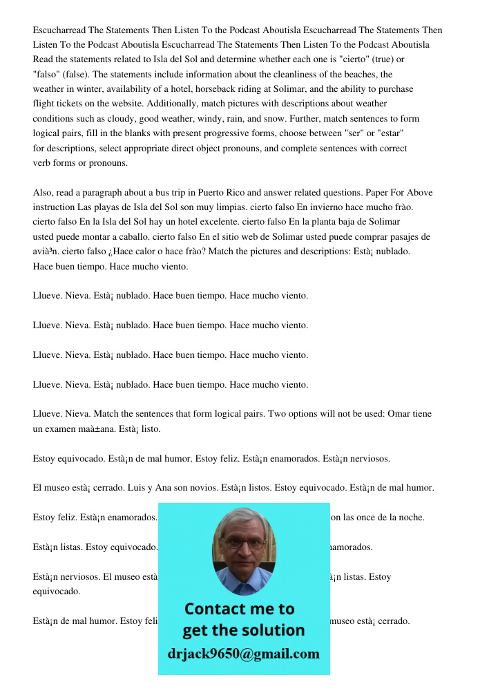 Escucharread The Statements Then Listen To the Podcast Aboutisla Read the statements related to Isla del Sol and determine whether each one is "cierto" (true) o