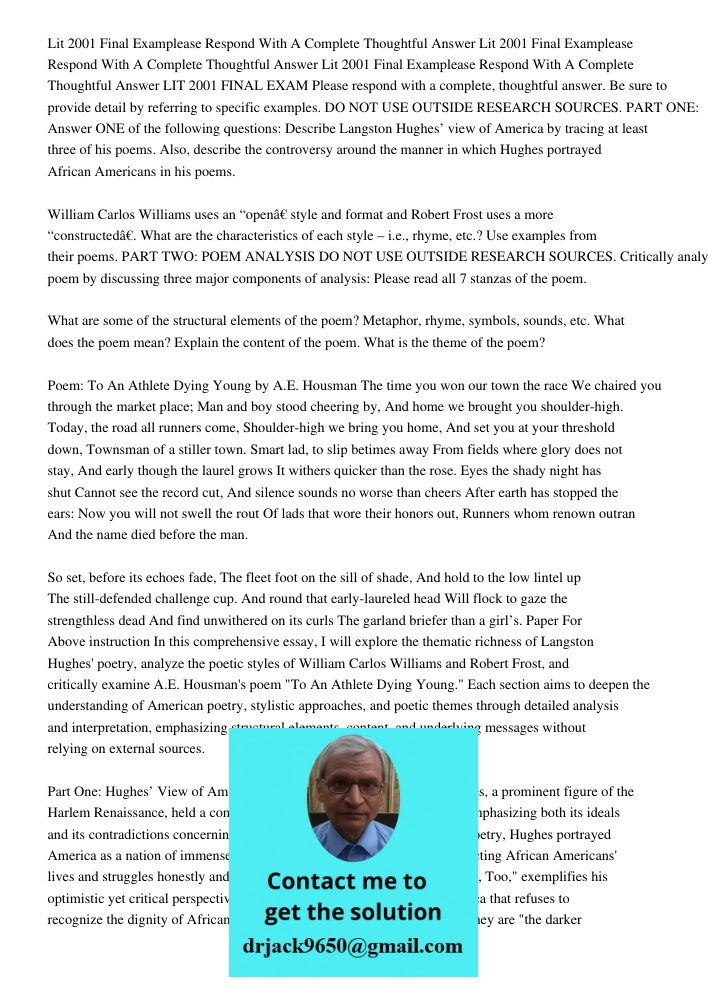 Lit 2001 Final Examplease Respond With A Complete Thoughtful Answer LIT 2001 FINAL EXAM Please respond with a complete, thoughtful answer. Be sure to provide de
