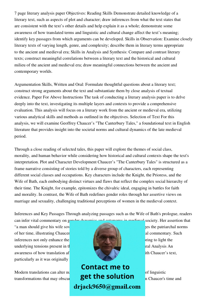 Page literary analysis paper Objectives Reading Skills Demonstrate detailed knowledge of a literary text, such as aspects of plot and character; draw inferences