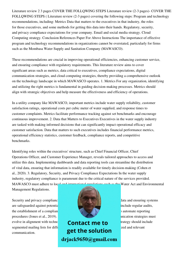 Literature review (2-3 pages) covering the following steps: Program and technology recommendations, including: Metrics Data that matters to the executives in th